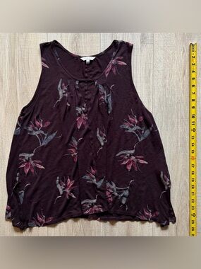Lucky Brand Sleeveless Floral Swing Tank Top - Black Plum. Size XL new